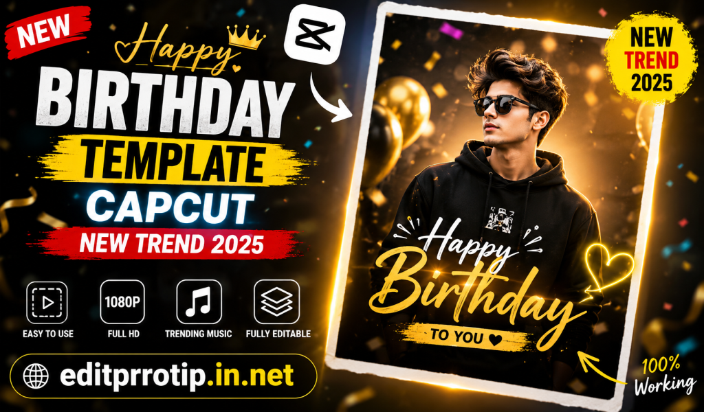 Birthday template with gold accents